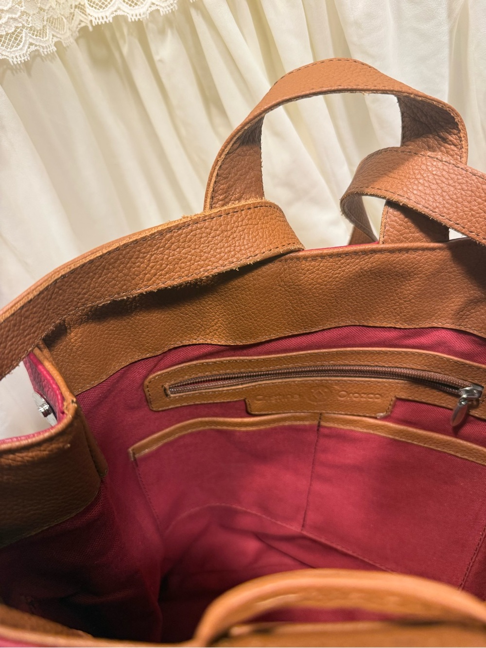 Cristina OROZCO Red Pebbled Leather Backpack Sling Festival Boho Quiet Luxury - Picture 8 of 10
